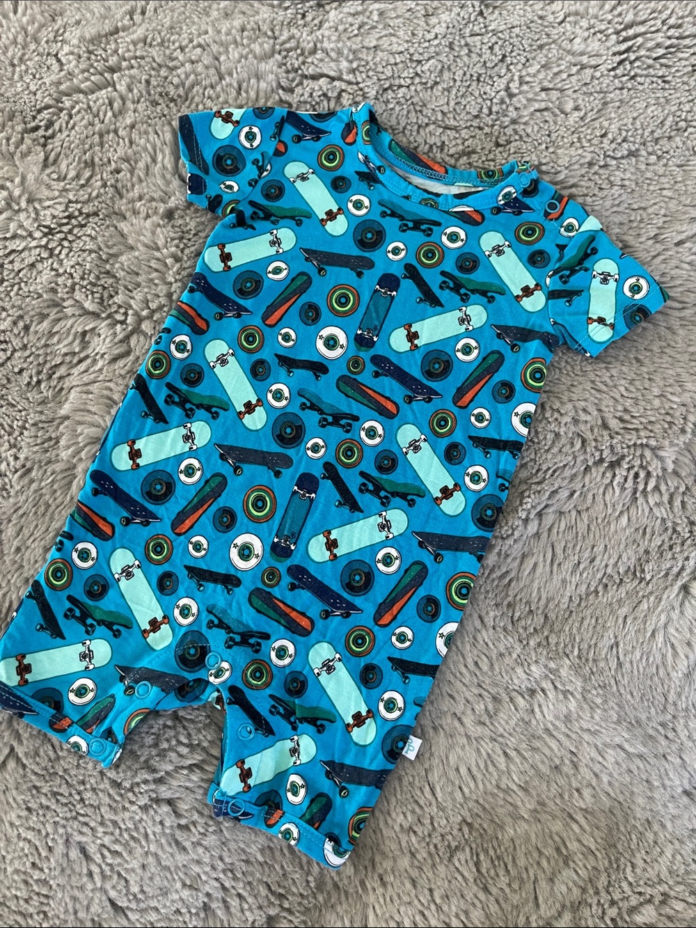 Posh Peanut Blue Skateboard Print Kids One-Piece Romper Sz 3/6M